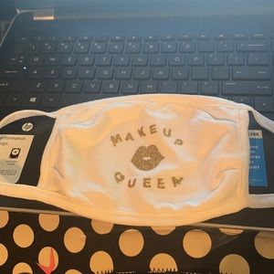 White reusable cloth Face Mask! Has Makeup Queen with Lips on Front! 💋